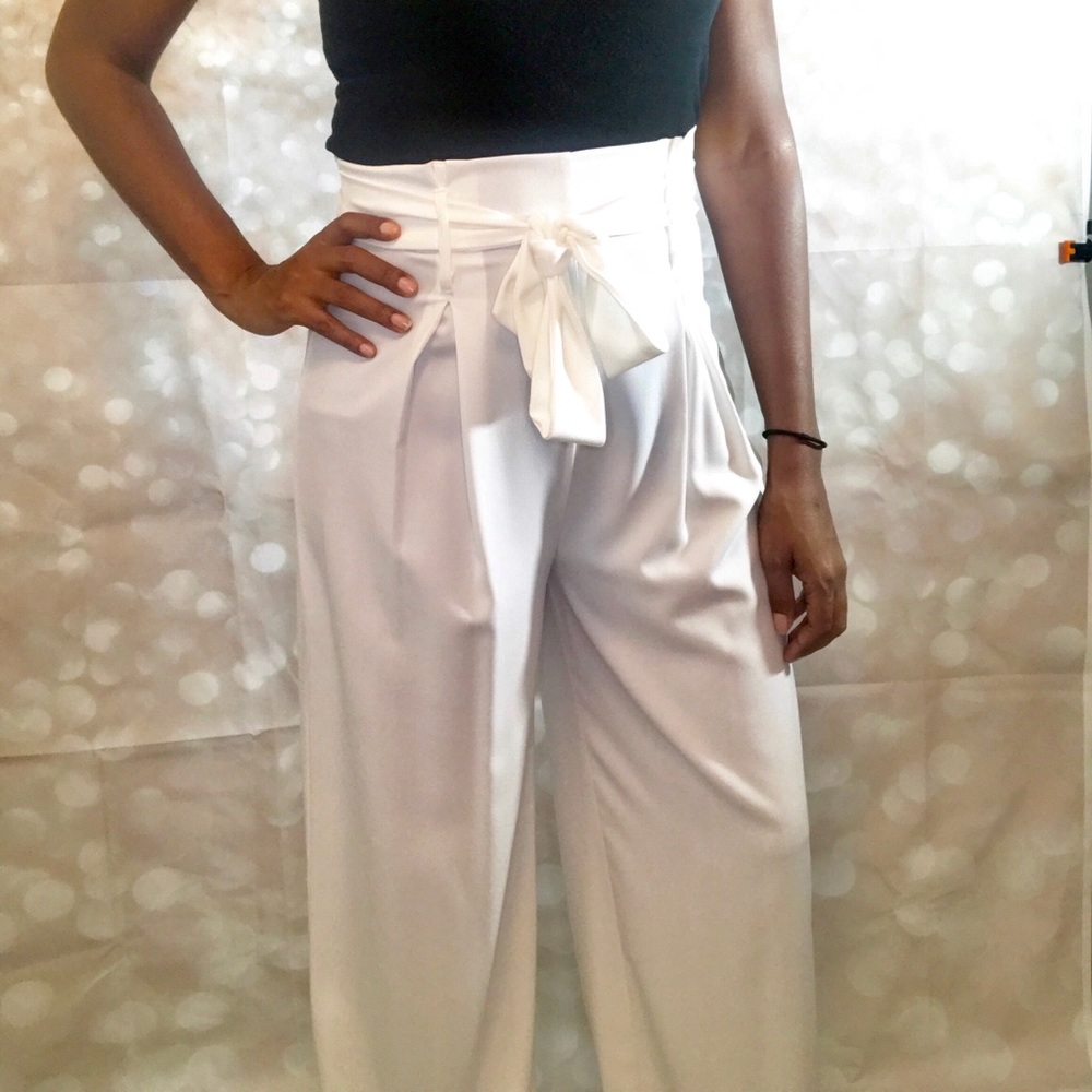 💕White High Waist Tie-Belt Pants💕
